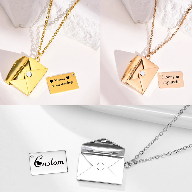 Colar Cartas do amor personalizável - Grave a frase que desejar no pingente - Em aço inoxidável - PROMOÇÃO ESPECIAL DE NATAL 50% OFF + Frete Grátis!