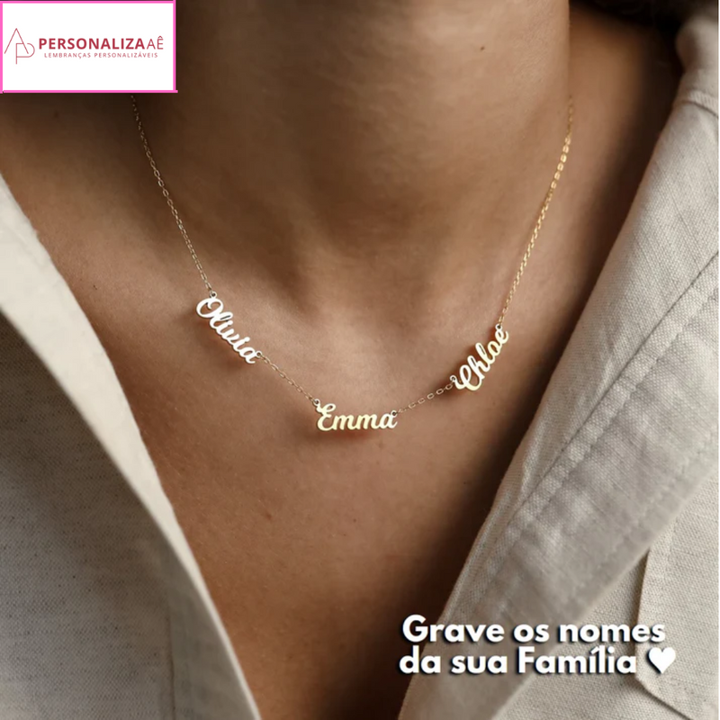 Colar Amor Eterno Personalizável - Minha Família - Corte a Laser - Banhado a ouro