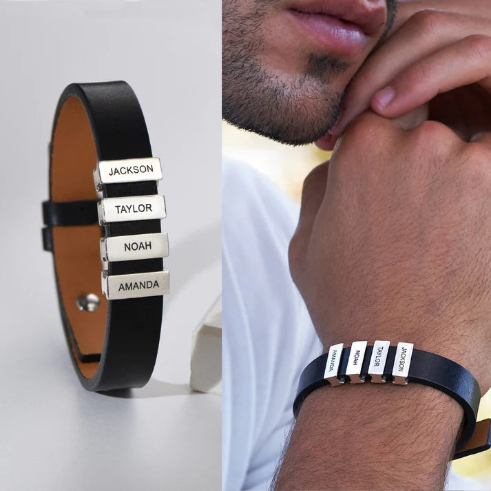 Pulseira Personalizada Dia dos Pais - Couro & Aço Inox - Gravação a Laser - 50% OFF + Frete Grátis
