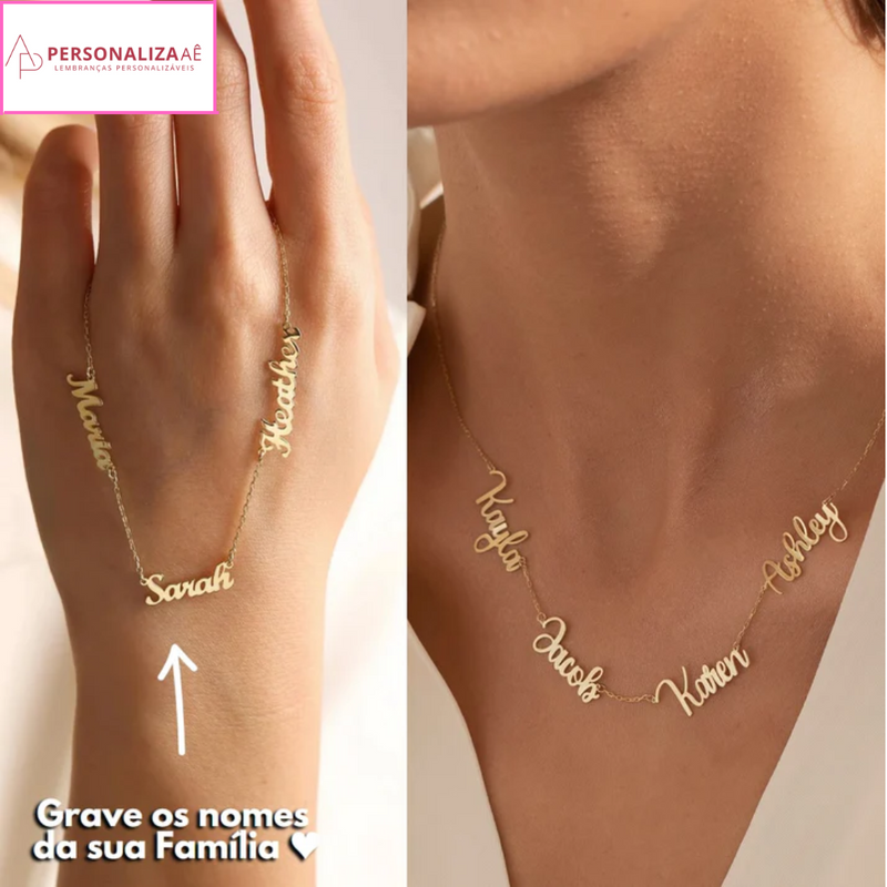 Colar Amor Eterno Personalizável - Minha Família - Corte a Laser - Banhado a ouro