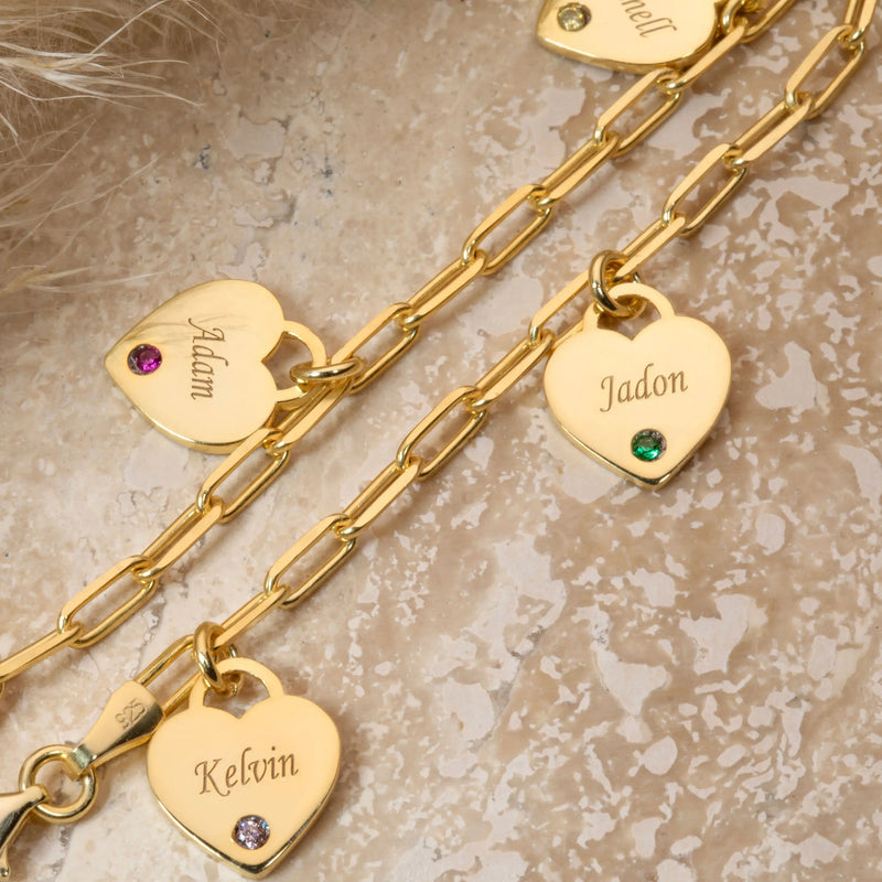 Bracelete personalizável com nome da família - Em aço inoxidável - Nomes gravados a laser