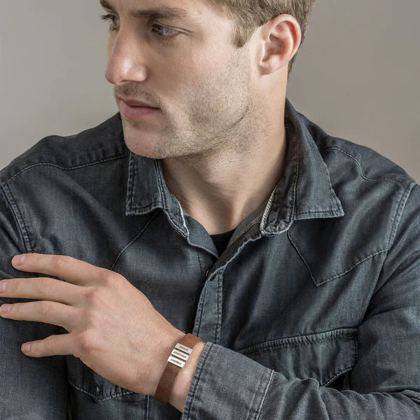 Pulseira Personalizada Dia dos Pais - Couro & Aço Inox - Gravação a Laser - 50% OFF + Frete Grátis