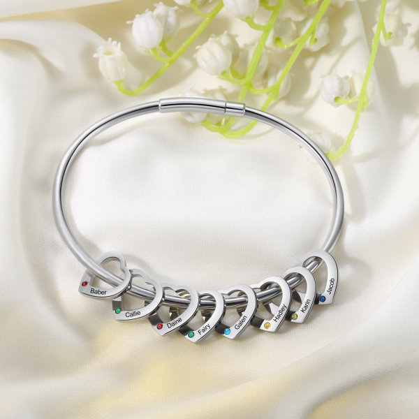 Pulseira Coração de Mãe com pedras zircônia Personalizável com nomes + Caixa com 6 Rosas eternas aromáticas