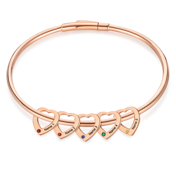 Pulseira Coração de Mãe com pedras zircônia Personalizável com nomes + Caixa com 6 Rosas eternas aromáticas