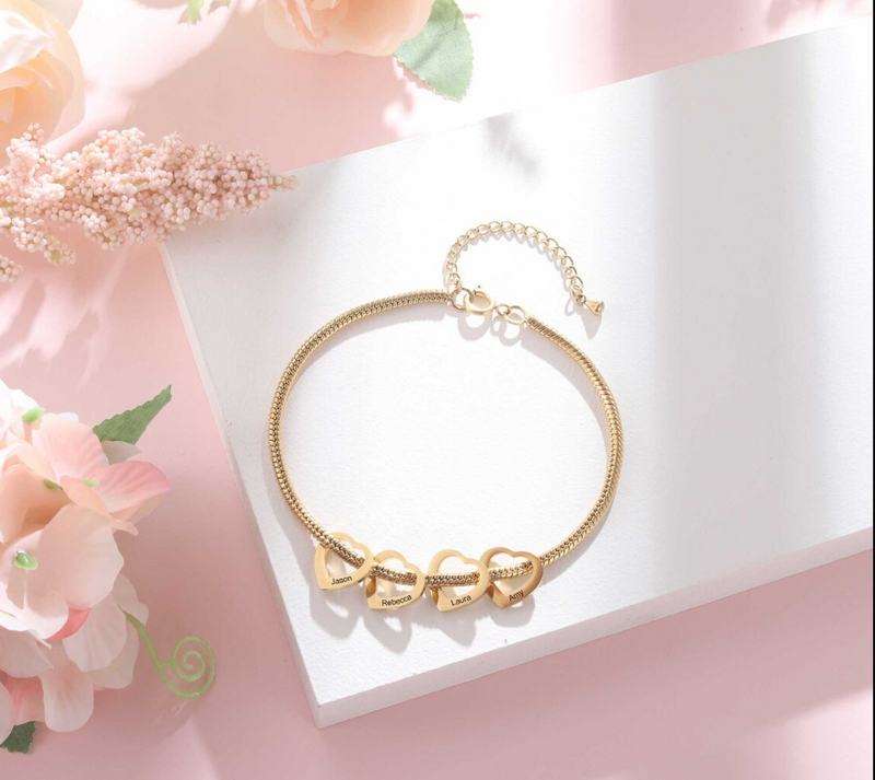 Pulseira Meus Corações personalizável ajustável - Grave o nome da sua família