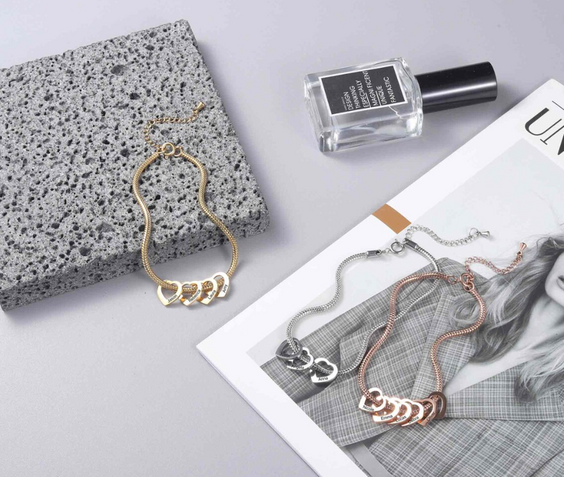 Pulseira Meus Corações personalizável ajustável - Grave o nome da sua família