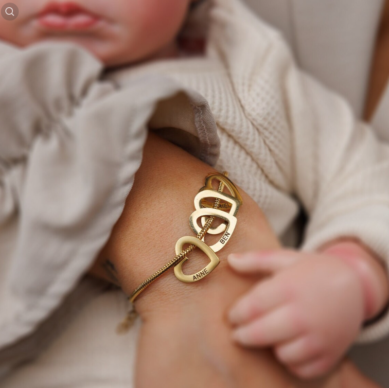 Pulseira Meus Corações personalizável ajustável - Grave o nome da sua família