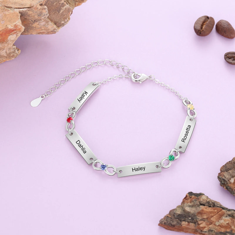 Pulseira família unida personalizada - Em prata s925 - Nomes gravados a laser