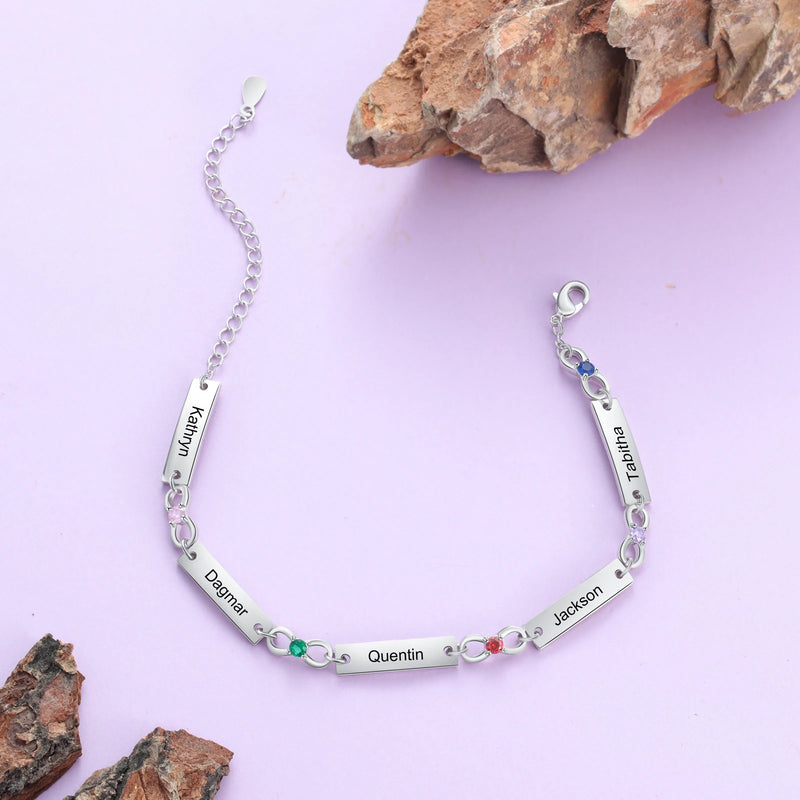 Pulseira família unida personalizada - Em prata s925 - Nomes gravados a laser