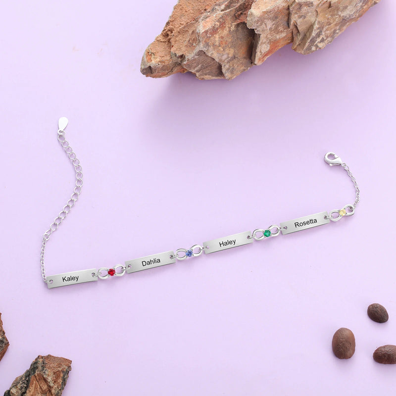 Pulseira família unida personalizada - Em prata s925 - Nomes gravados a laser
