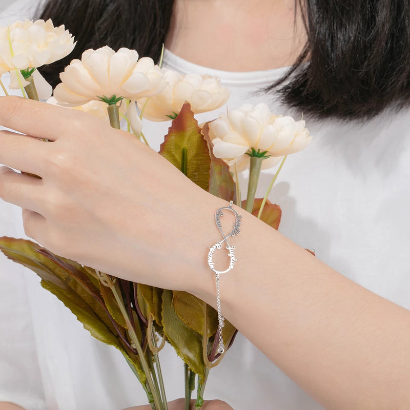 Pulseira amor infinito Personalizável - Em prata s925 - Nomes gravados