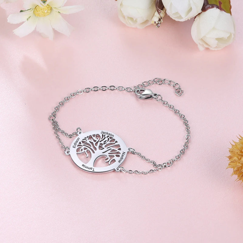 Pulseira Árvore da vida Personalizável - Em aço inoxidável - Nomes Gravados a Laser