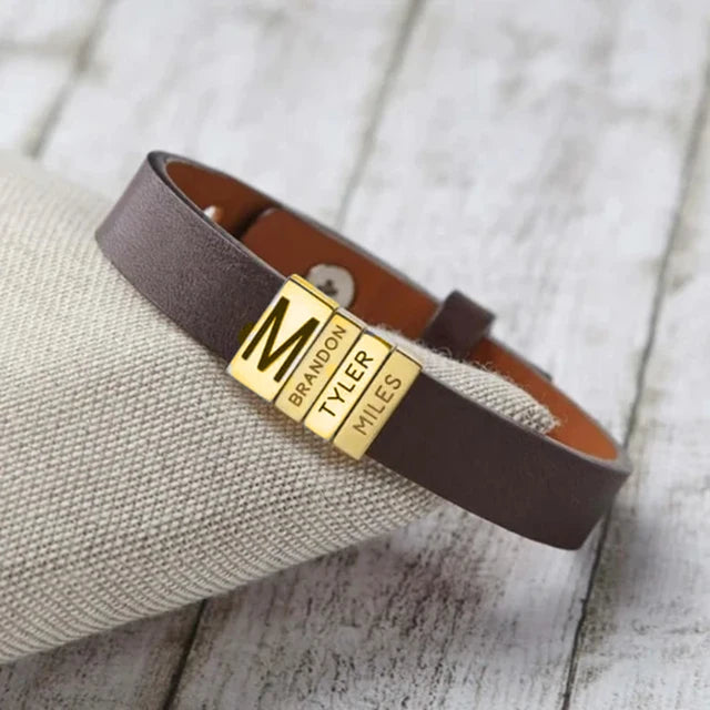 Pulseira Personalizada Dia dos Pais Gold Edition - Couro  - Gravação a Laser - 40% OFF + Frete Grátis