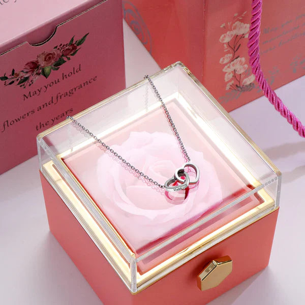 Colar Amor Entrelaçado  + Porta Jóias Rosa Eterna Brinde - Grave até 2 nomes no colar