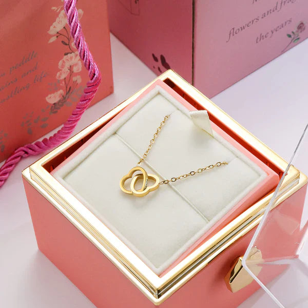 Colar Amor Entrelaçado  + Porta Jóias Rosa Eterna Brinde - Grave até 2 nomes no colar