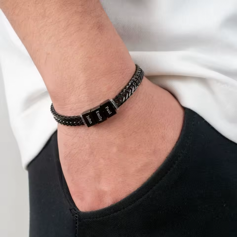 Pulseira personalizada masculina ajustável com nomes da família