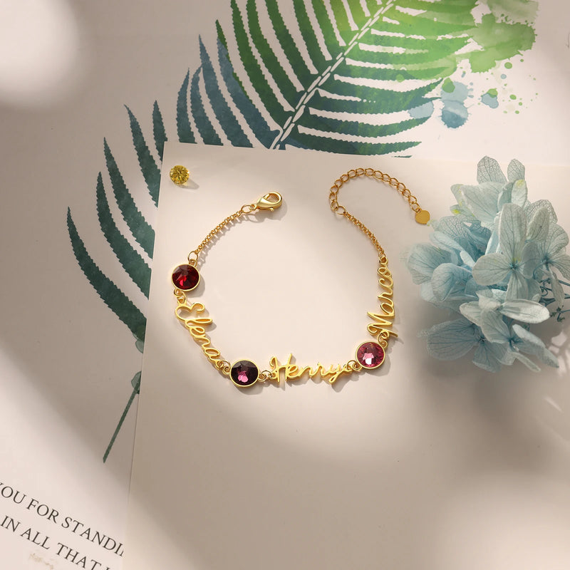 Pulseira personalizável com pedras energéticas - Grave o nome da sua família