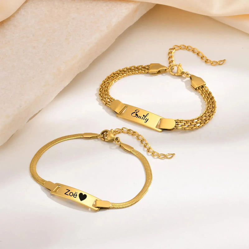 Pulseira infantil personalizada com nome ou data de nascimento - Em aço inoxidável  - Antialérgica.