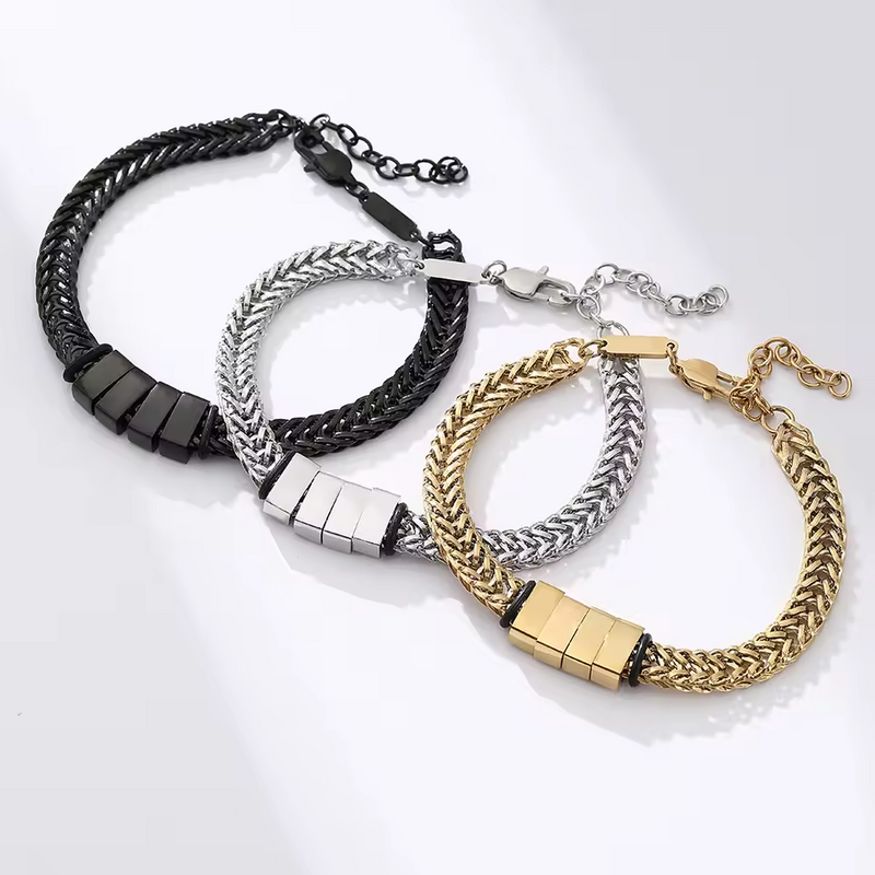 Pulseira personalizada masculina ajustável com nomes da família