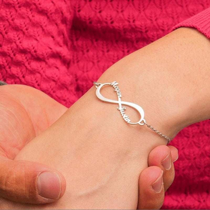 Pulseira infinito personalizável até 2 nomes - Em aço inoxidável