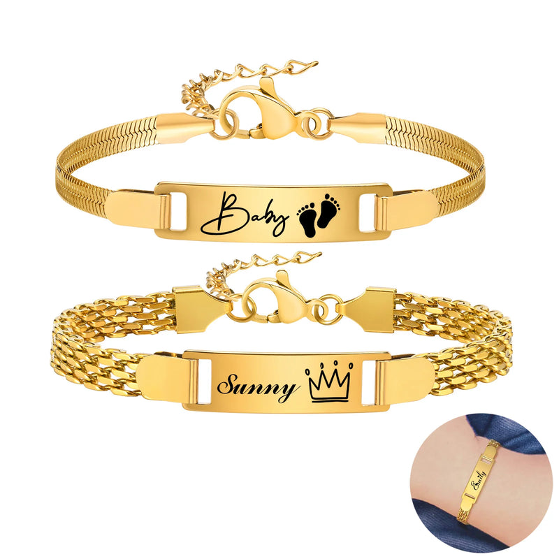 Pulseira infantil personalizada com nome ou data de nascimento - Em aço inoxidável  - Antialérgica.