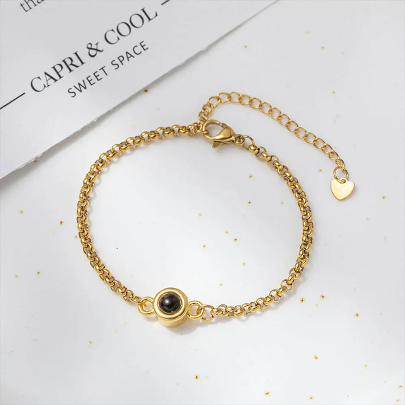 Pulseira com foto projetada Personalizável - Grave uma foto dentro do colar - em aço inoxidável