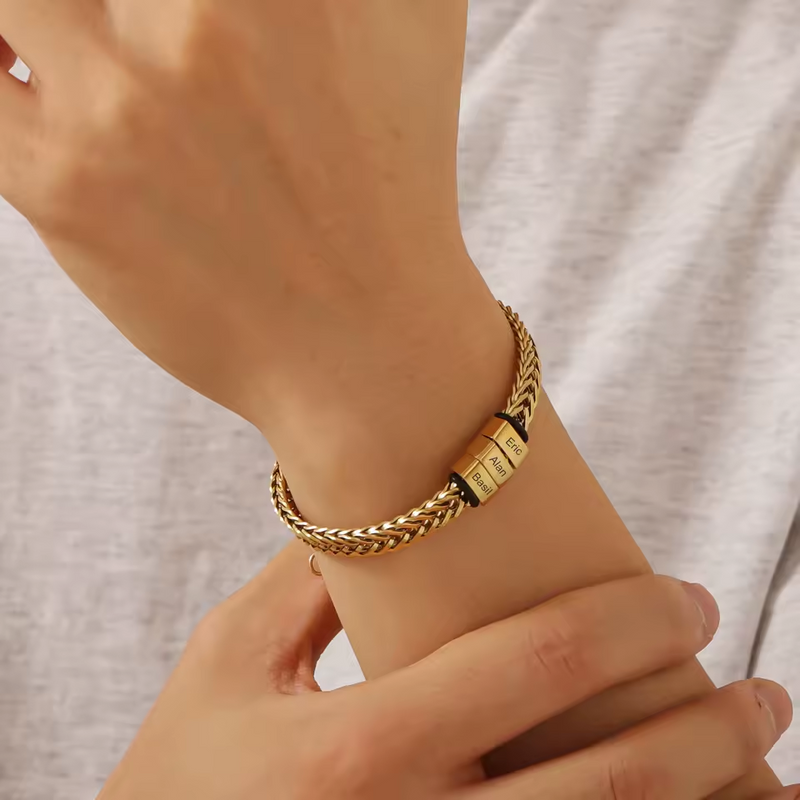 Pulseira personalizada masculina ajustável com nomes da família