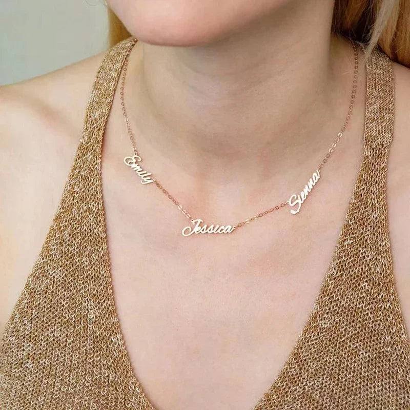 Colar personalizável feminino com nomes da família - Em aço inoxidável