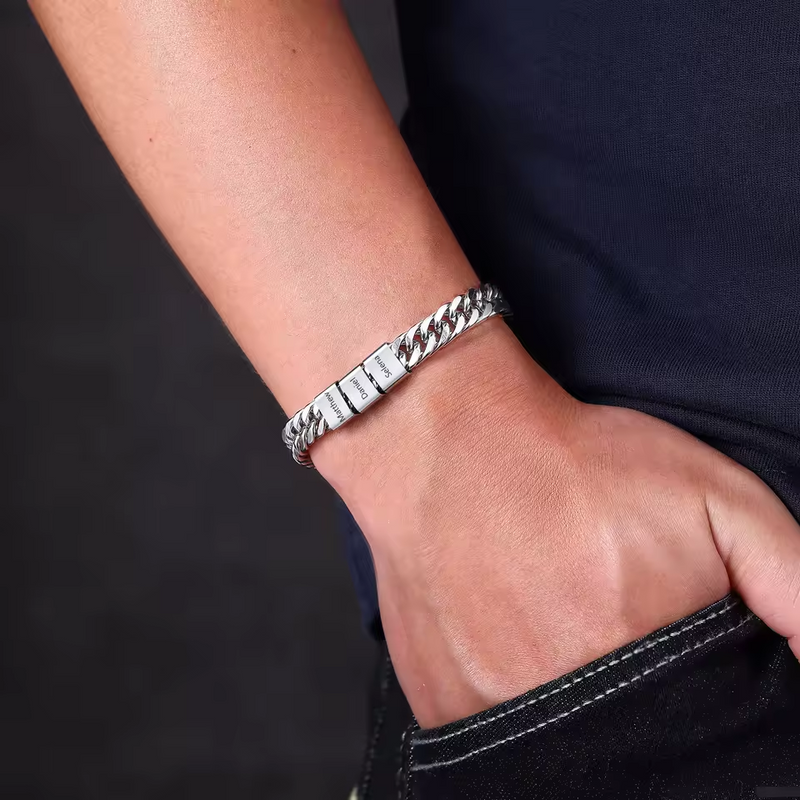 Pulseira personalizada masculina ajustável com nomes da família
