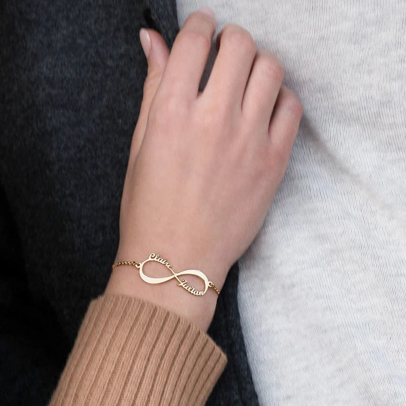 Pulseira infinito personalizável até 2 nomes - Em aço inoxidável
