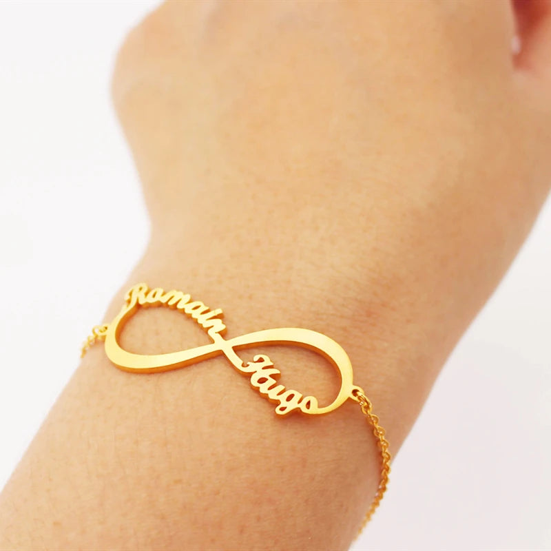 Pulseira infinito personalizável até 2 nomes - Em aço inoxidável