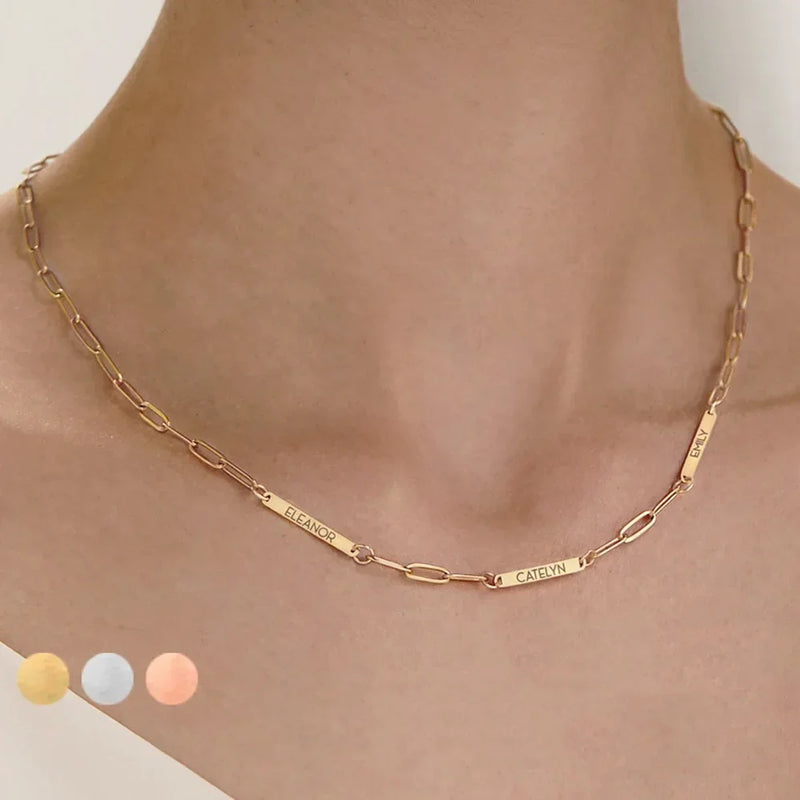 Colar com nomes personalizados feminino - Grave o nome da sua família - Em aço inoxidável