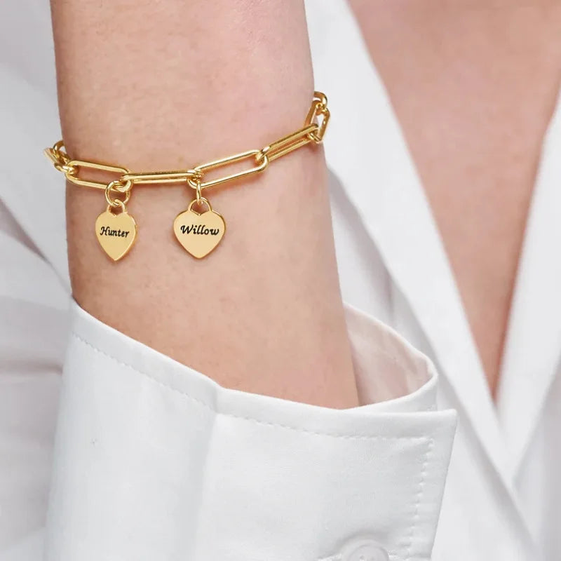 Pulseira Corações conectados Personalizável - Grave o nome da sua família - Em aço inoxidável