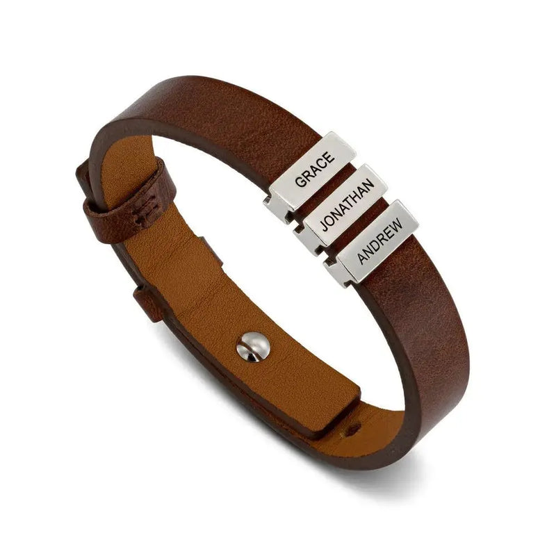 Pulseira Personalizada Dia dos Pais - Couro & Aço Inox - Gravação a Laser - 50% OFF + Frete Grátis