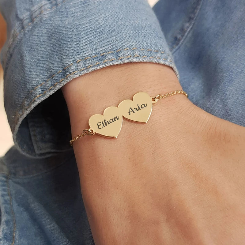Pulseira Corações Entrelaçados personalizável com nomes - Em aço inoxidável