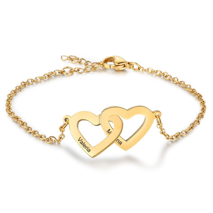 Kit Pulseira 2 Corações Personalizável com nomes + Porta jóias brinde