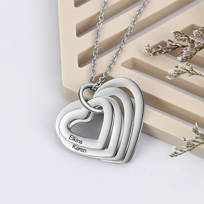 Colar Corações conectados Personalizável  -  Grave o nome da sua família - Em aço inoxidável