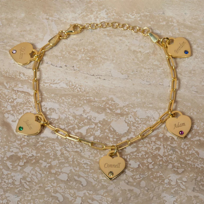 Bracelete personalizável com nome da família - Em aço inoxidável - Nomes gravados a laser