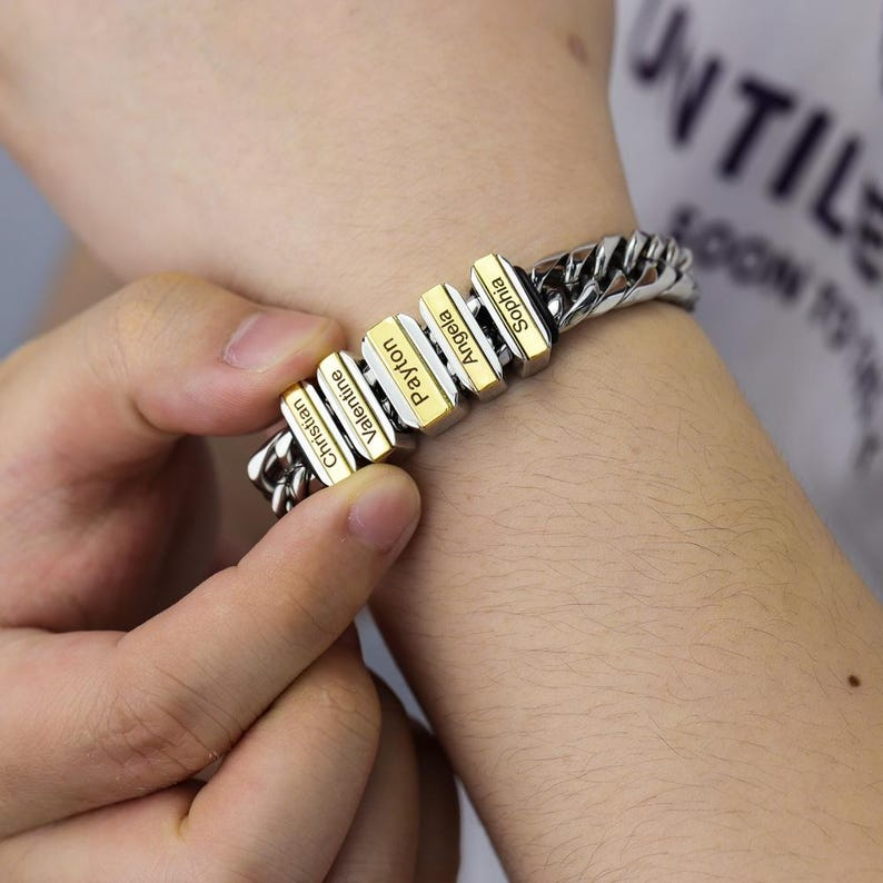 Pulseira Masculina Personalizada com nomes - Oferta Especial dia dos pais
