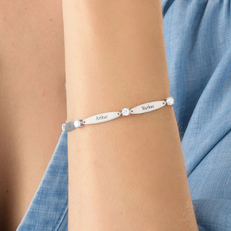 Pulseira com nome da família personalizado com pedras energéticas da paz - Em aço inoxidável